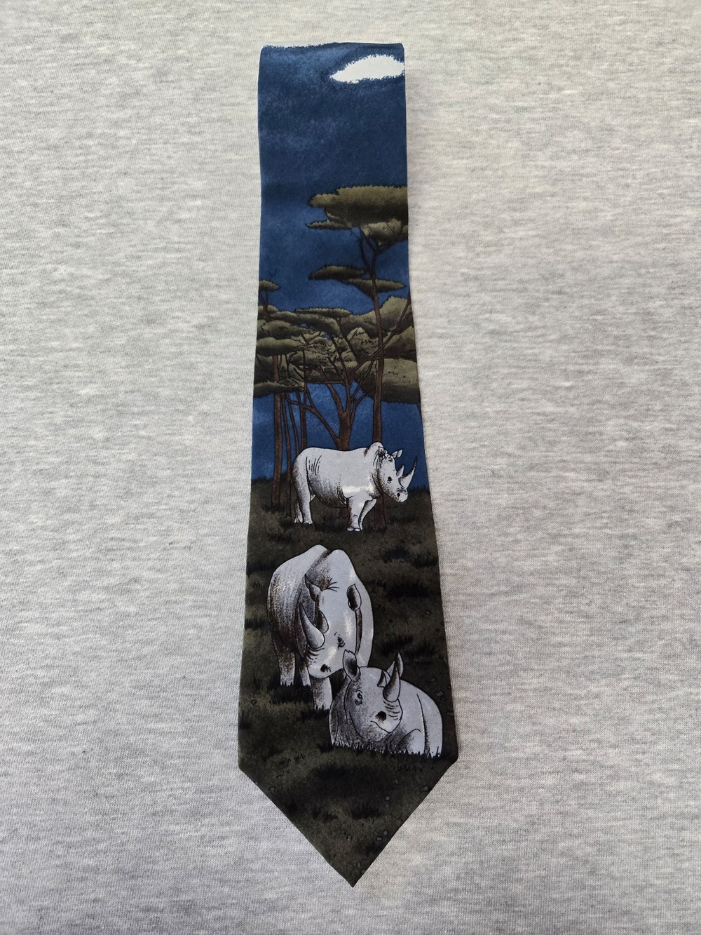 Vintage WWF World Wildlife Fund Tie Mens One Size Blue Silk Rhinoceros 90s